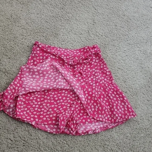 Zara Pink floral Belted Prairie Cottagecore Botanical Peasant Short Skirt skort - Picture 3 of 14